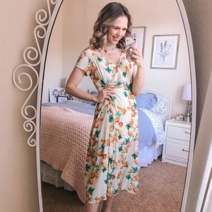 Orange Printed Midi Dress